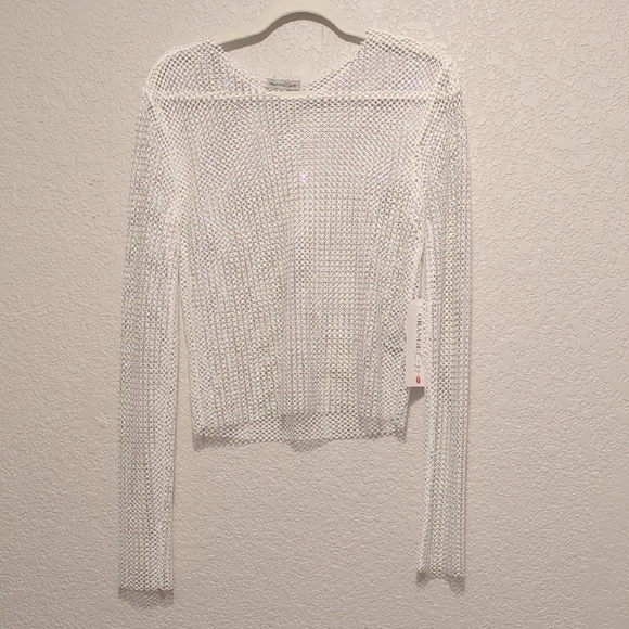 Orange Kiss long sleeve mesh sparkly rhinestone cover shirt - Picture 3 of 10